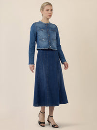APART Cropped Jeansjacke mit Fransensaum | hellblau