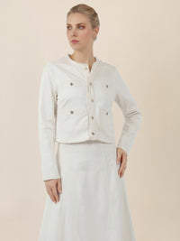 APART Cropped Jeansjacke mit Fransensaum | creme