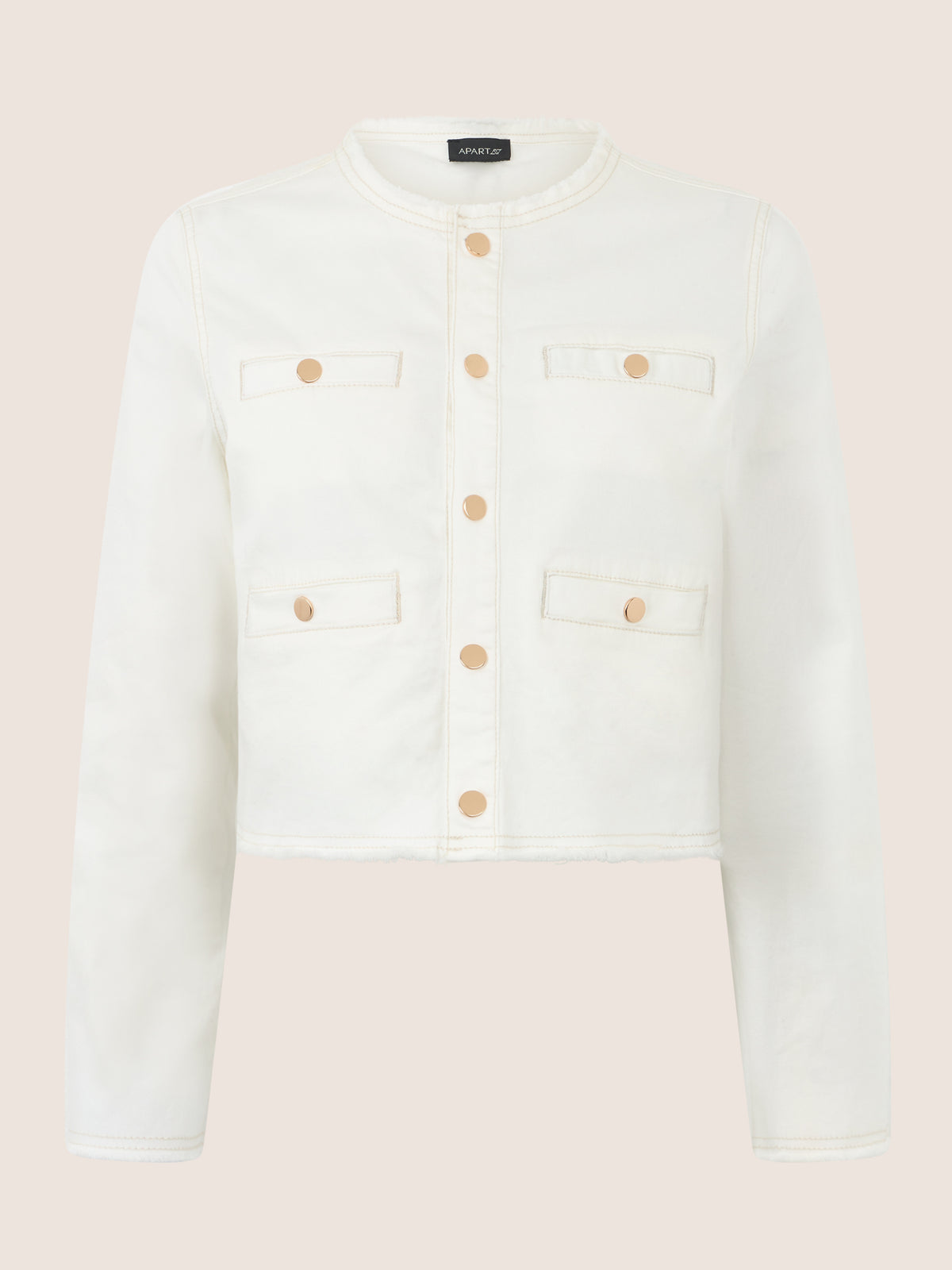 APART Cropped Jeansjacke mit Fransensaum | creme