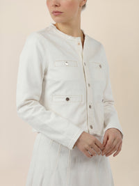 APART Cropped Jeansjacke mit Fransensaum | creme