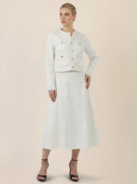 APART Cropped Jeansjacke mit Fransensaum | creme