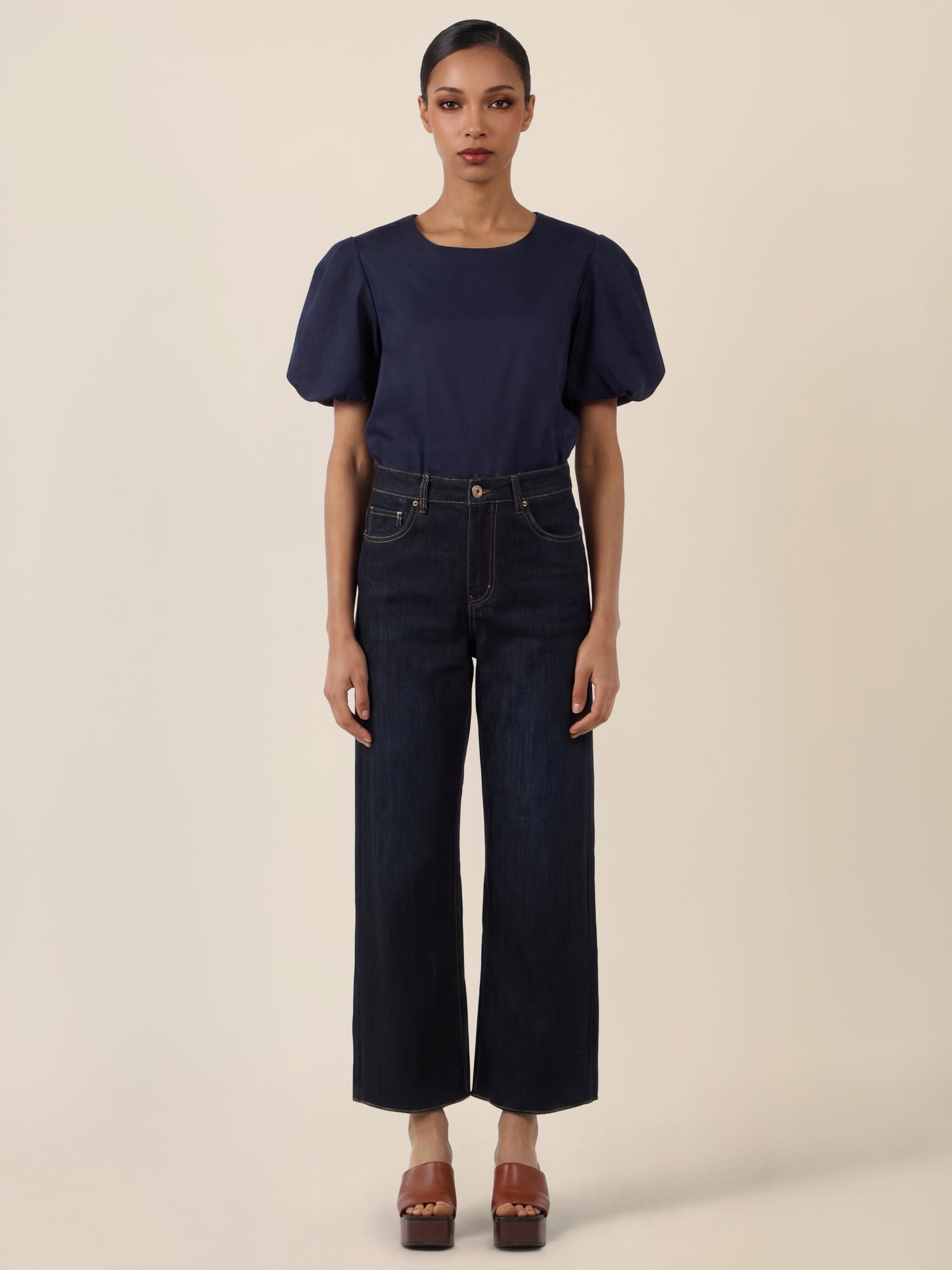 APART Croppedjeans mit Fransen-Saum | dunkelblau