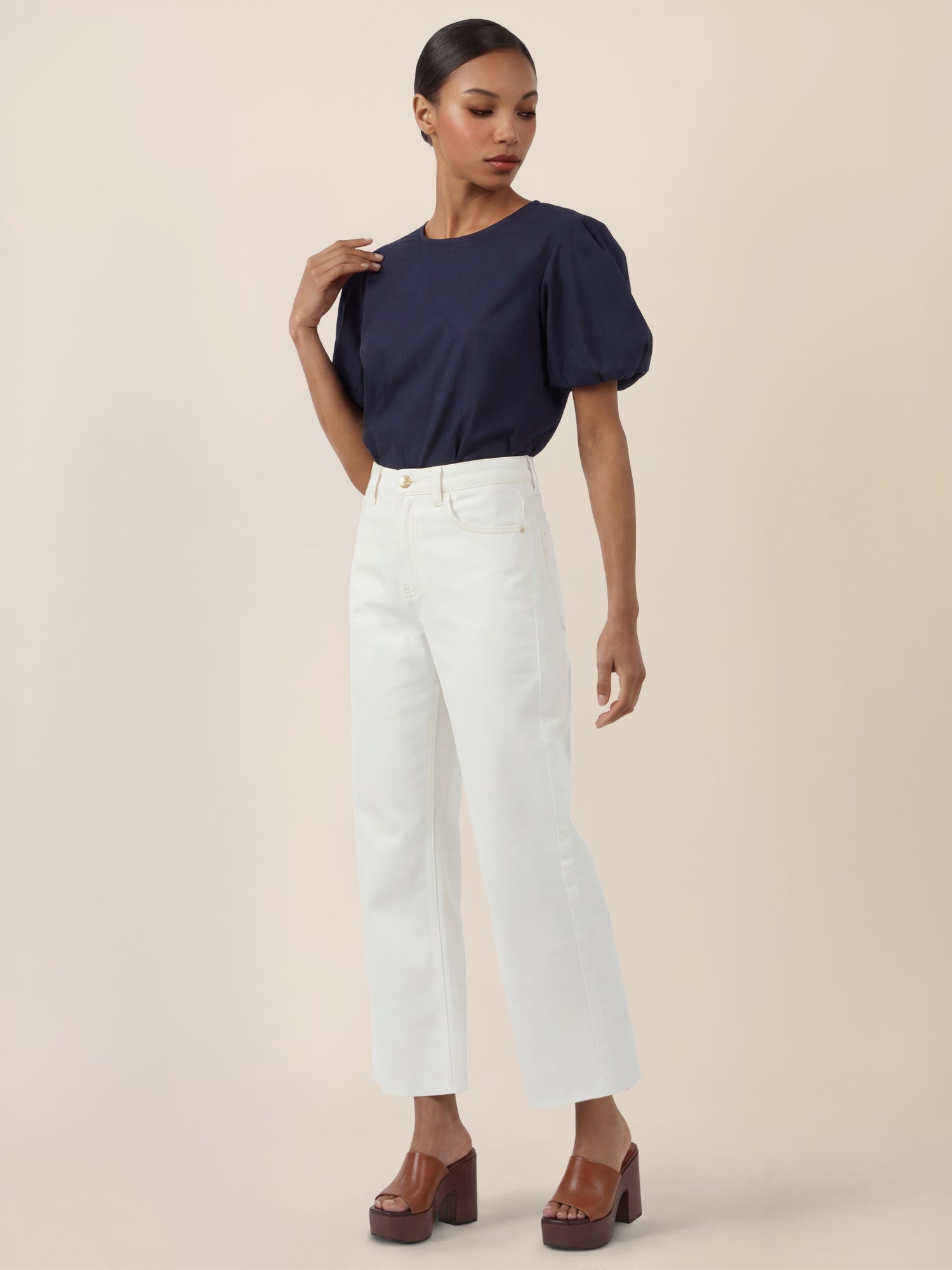 APART Croppedjeans mit Fransen-Saum | creme