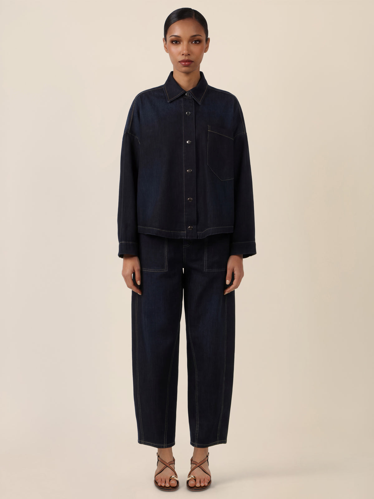 APART Oversized Jeansjacke mit Kontrastnähten | dunkelblau