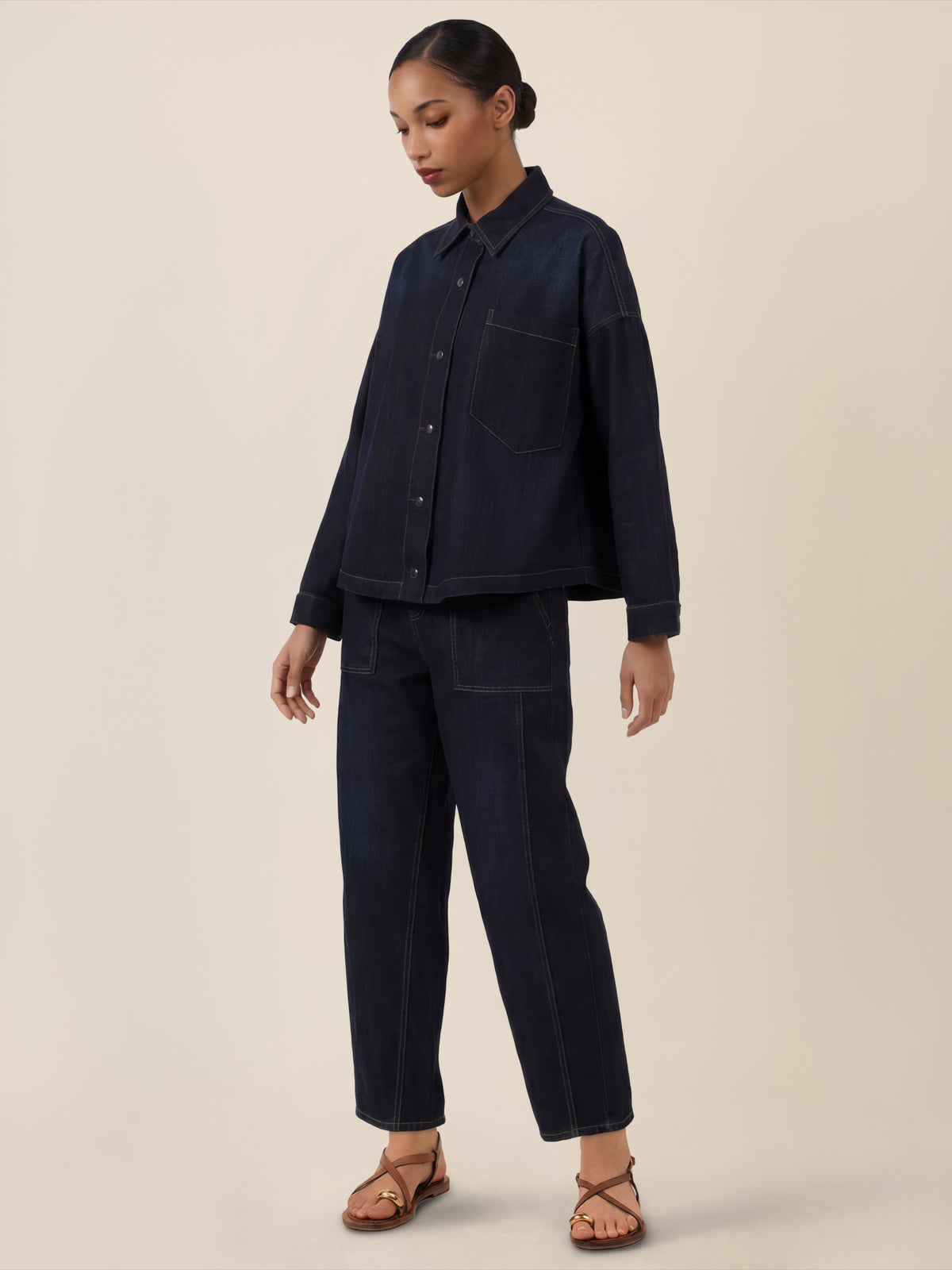 APART Oversized Jeansjacke mit Kontrastnähten | dunkelblau