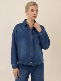 APART Oversized Jeansjacke mit Kontrastnähten | hellblau