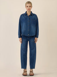 APART Oversized Jeansjacke mit Kontrastnähten | hellblau