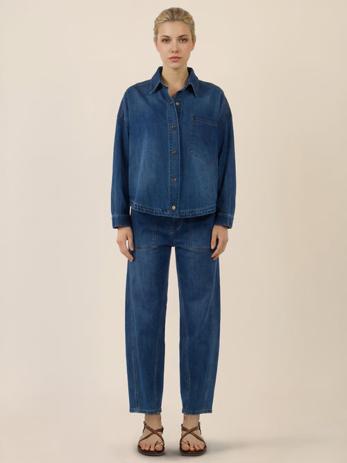 APART Oversized Jeansjacke mit Kontrastnähten | hellblau image 1