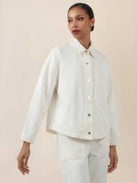 APART Oversized Jeansjacke mit Kontrastnähten | creme