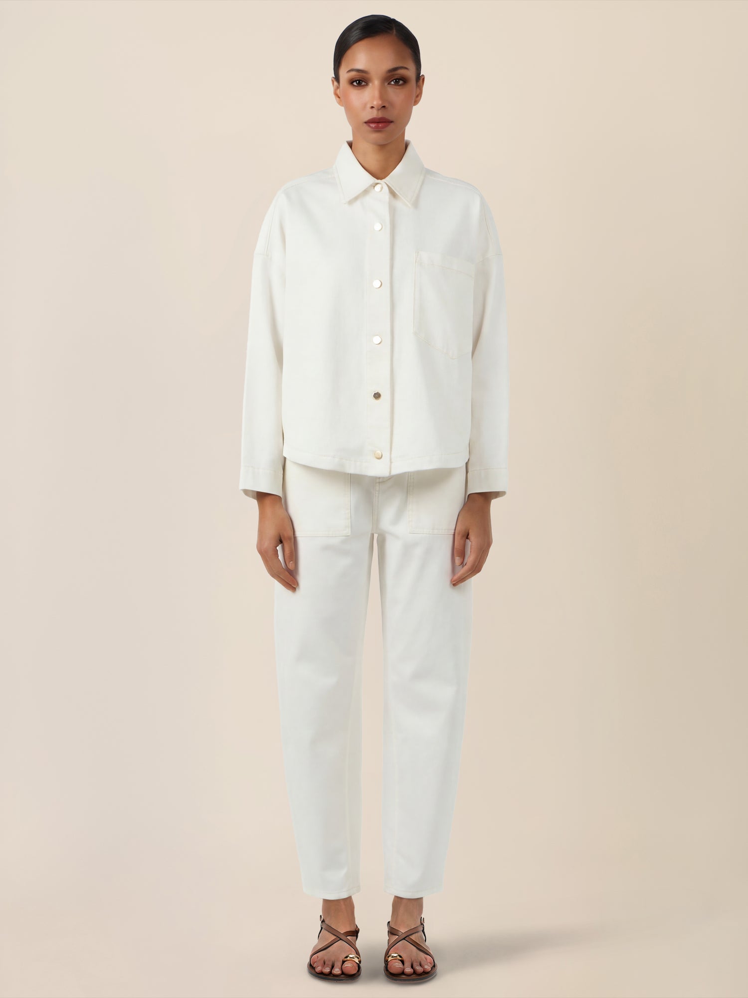 APART Oversized Jeansjacke mit Kontrastnähten | creme