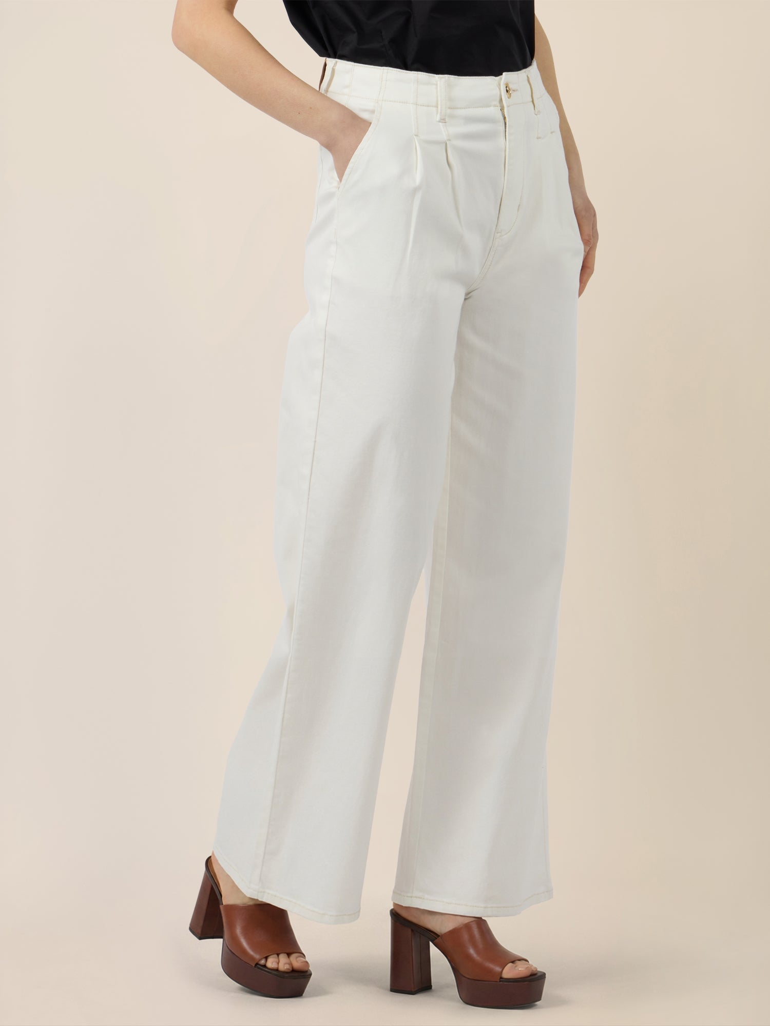 APART Palazzohose mit Falten und weitem Bein | creme