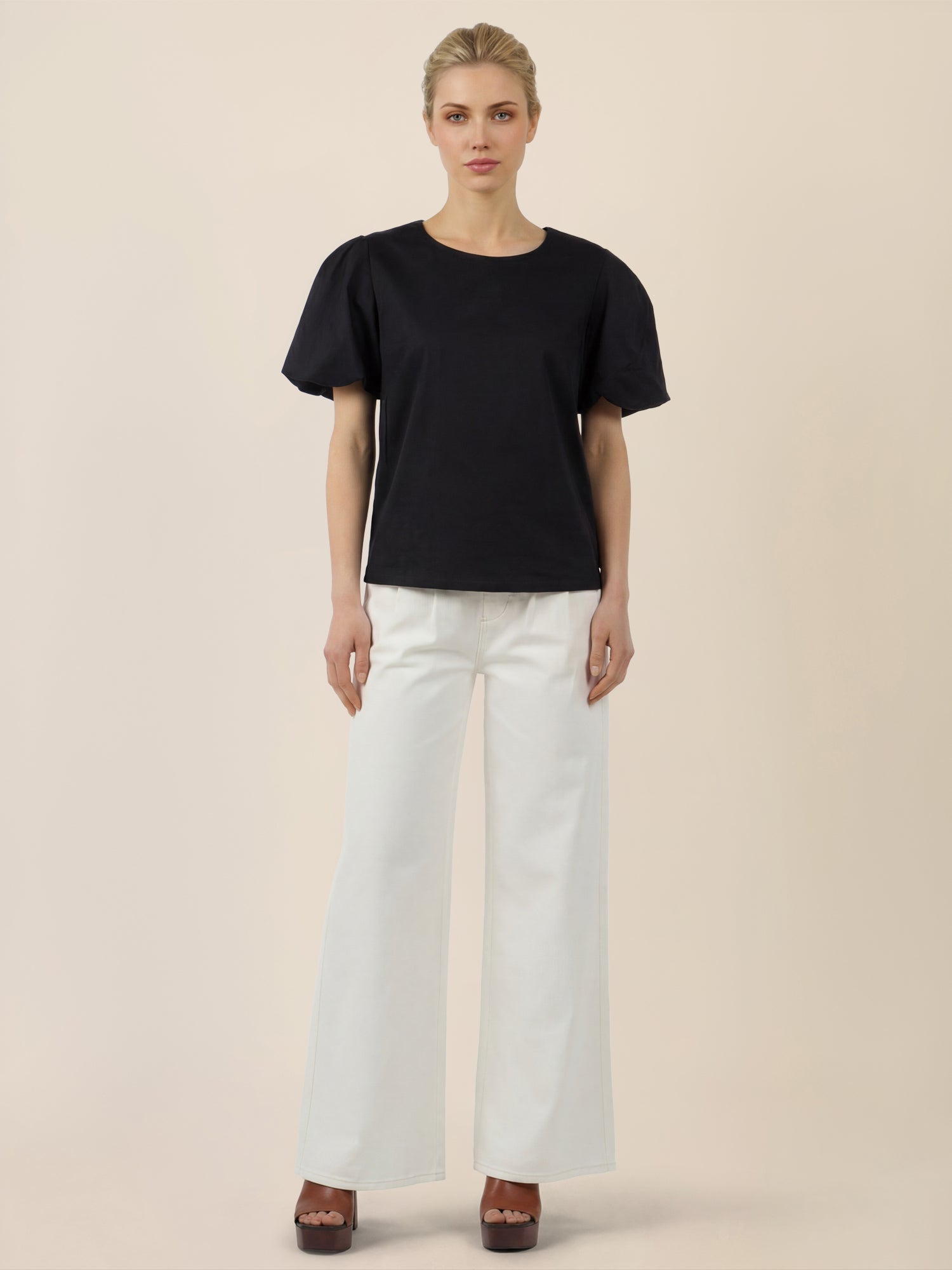 APART Palazzohose mit Falten und weitem Bein | creme