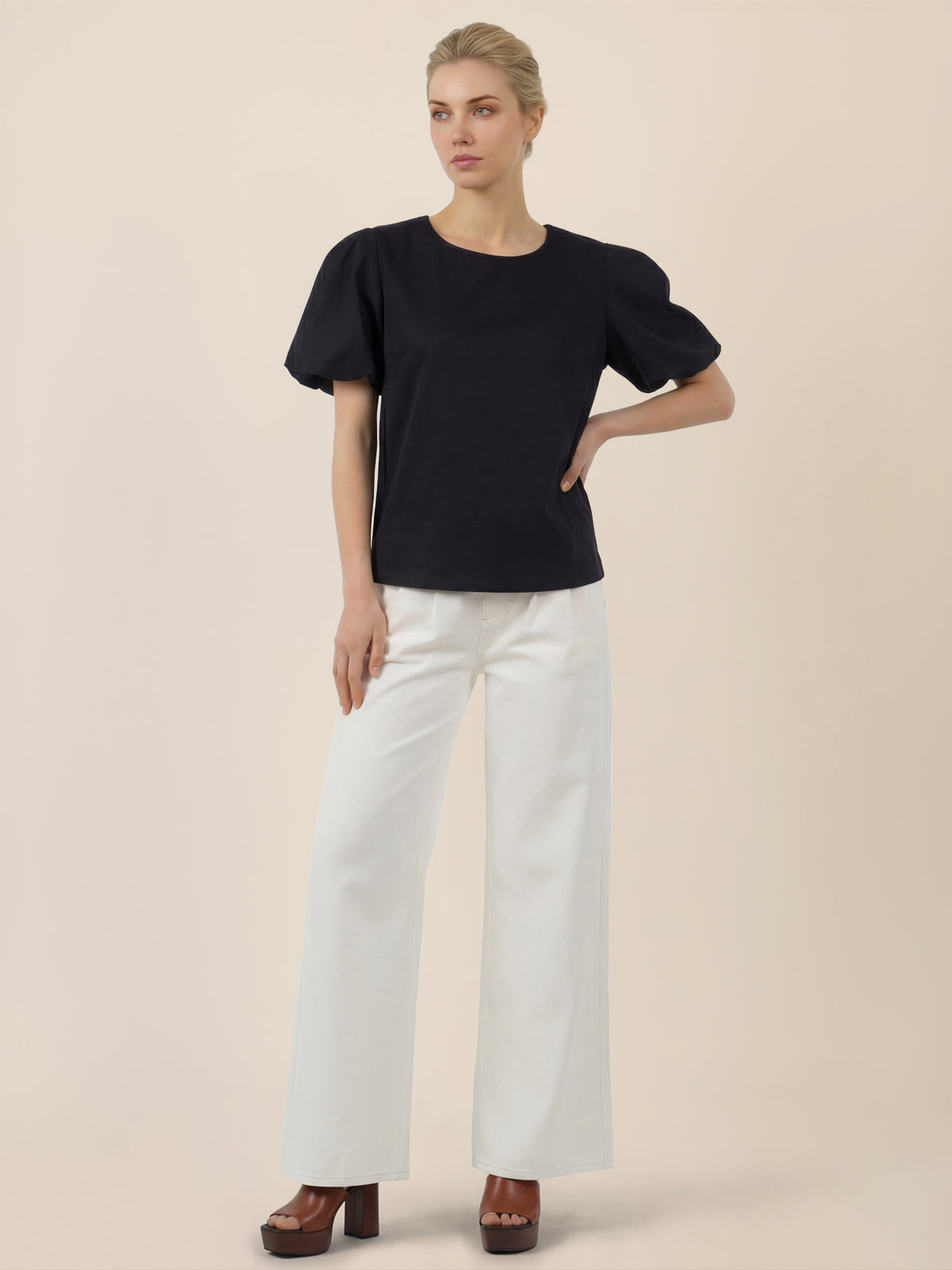 APART Palazzohose mit Falten und weitem Bein | creme