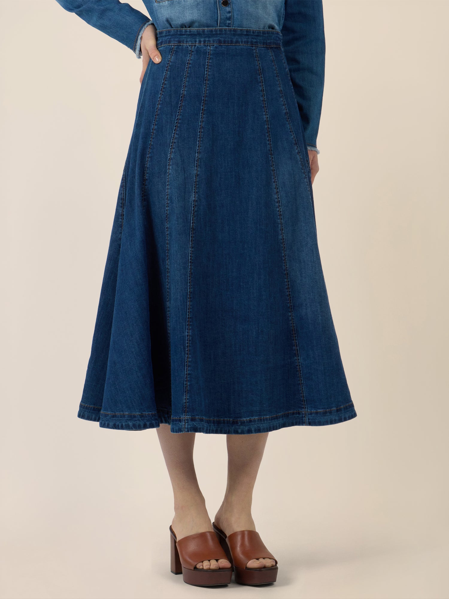 APART A-Linien-Rock aus Denim in ausgestellter Form | hellblau