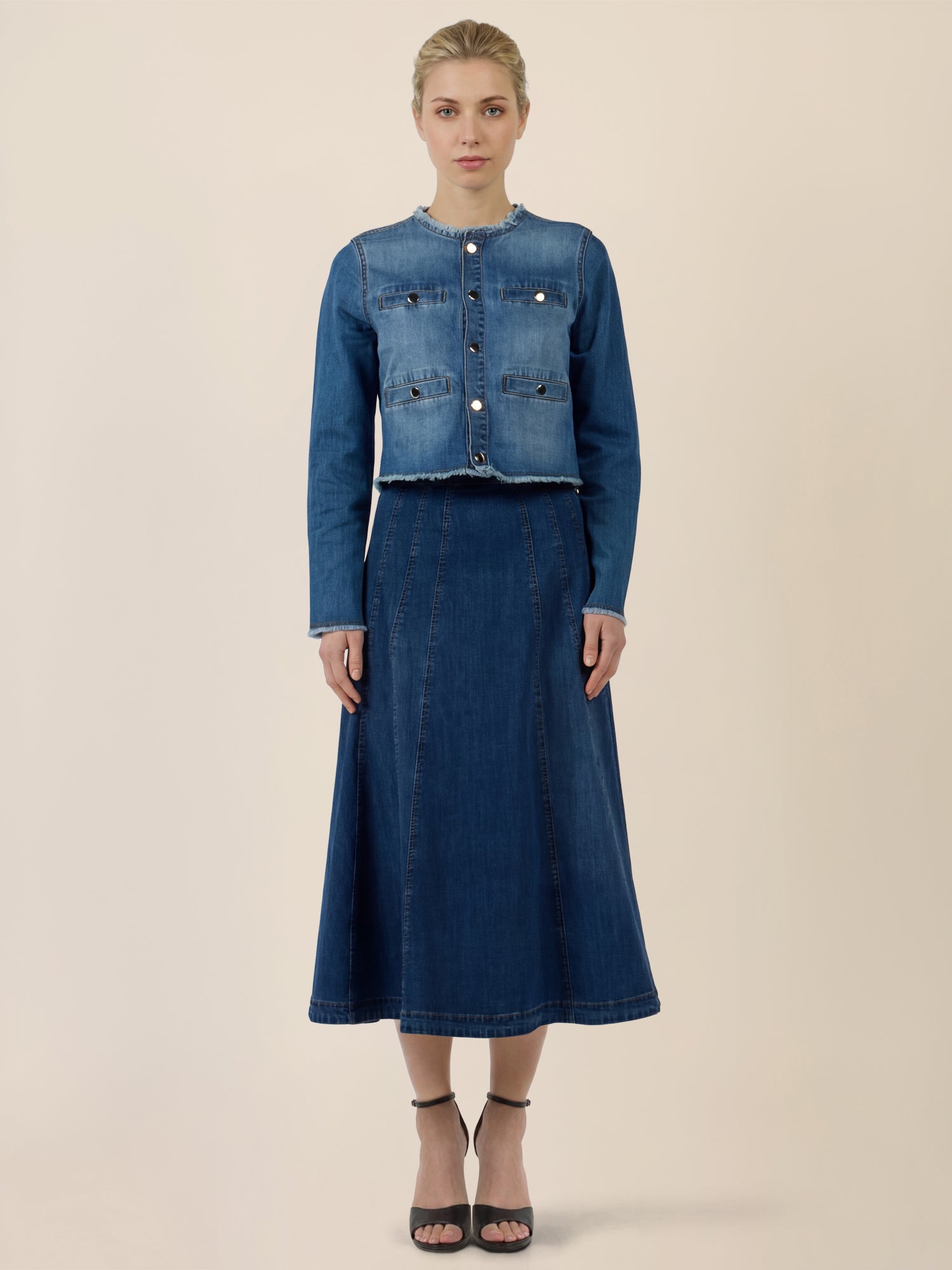 APART A-Linien-Rock aus Denim in ausgestellter Form | hellblau