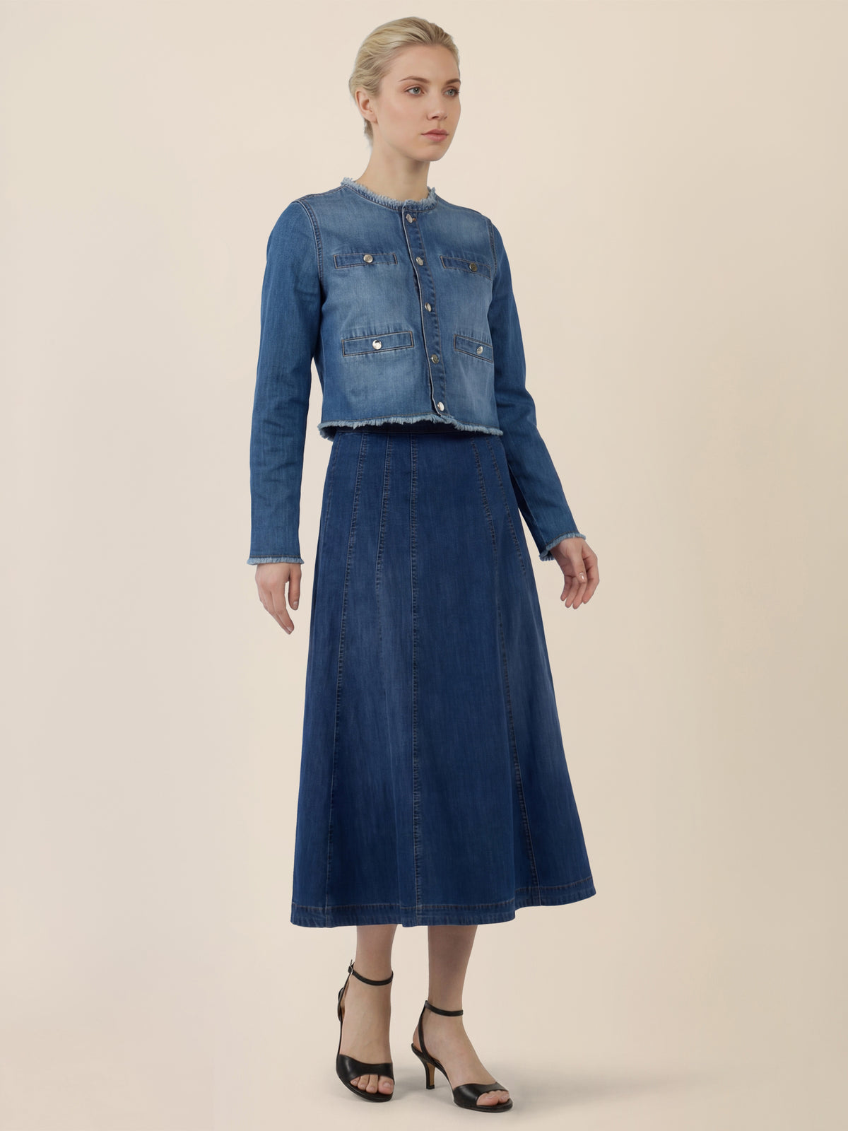 APART A-Linien-Rock aus Denim in ausgestellter Form | hellblau