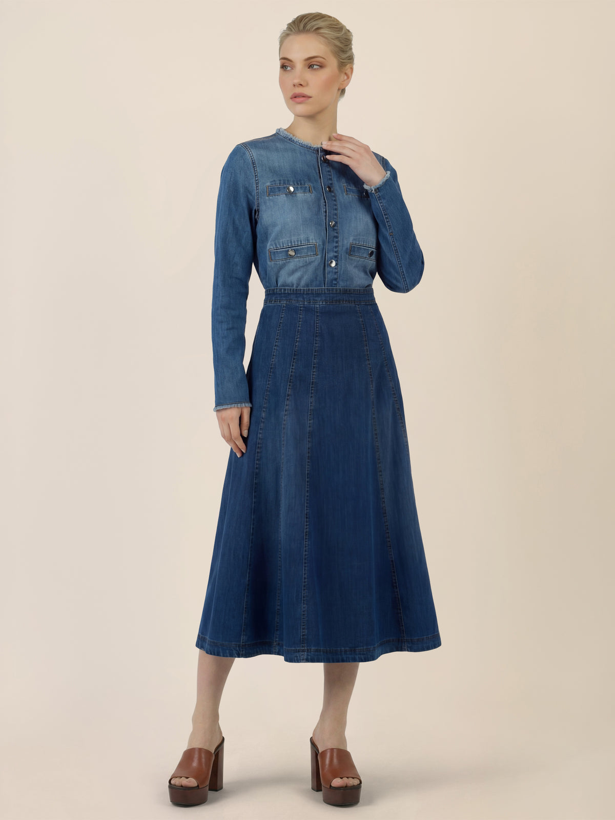 APART A-Linien-Rock aus Denim in ausgestellter Form | hellblau