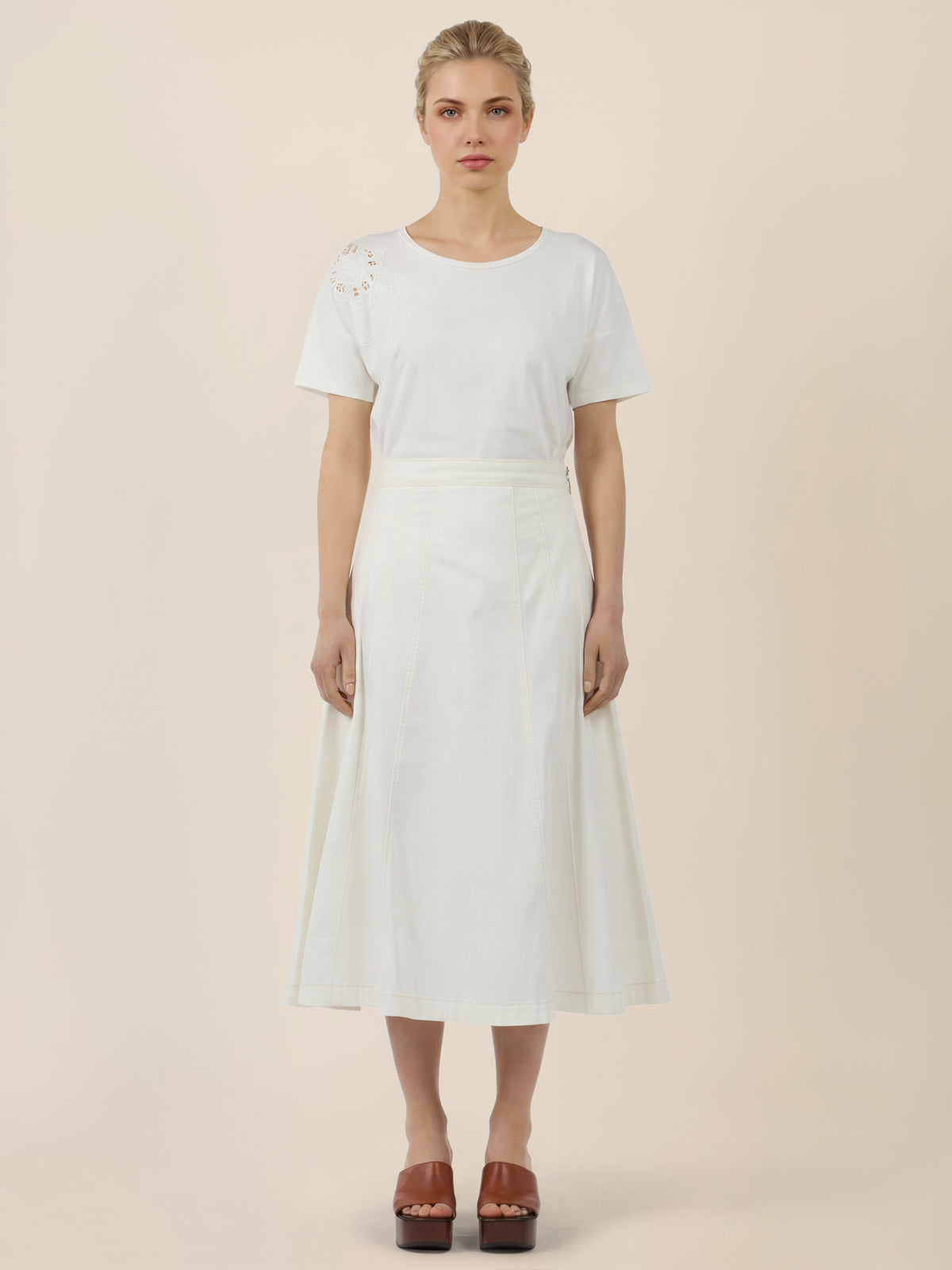 APART A-Linien-Rock aus Denim in ausgestellter Form | creme