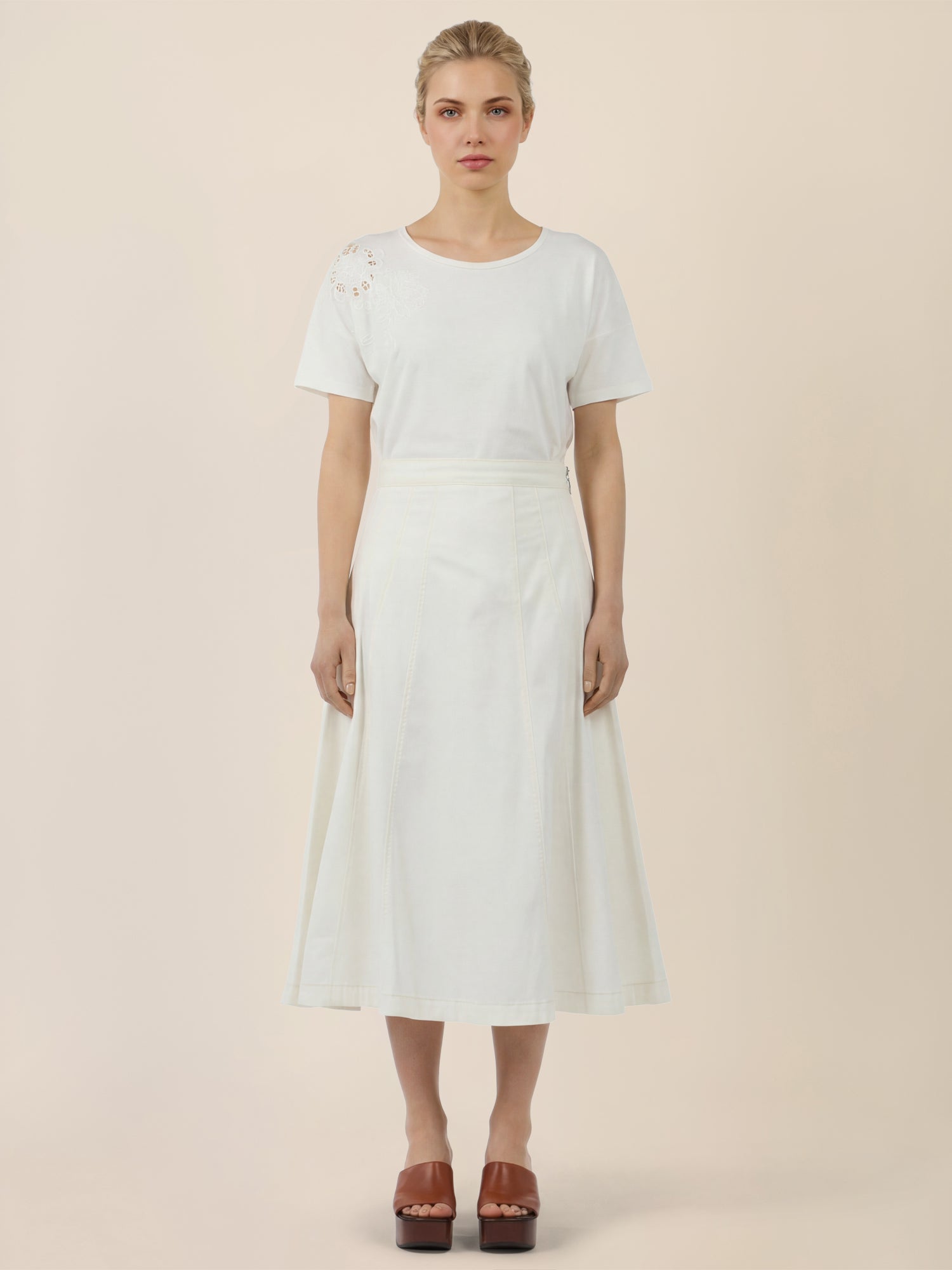 APART A-Linien-Rock aus Denim in ausgestellter Form | creme