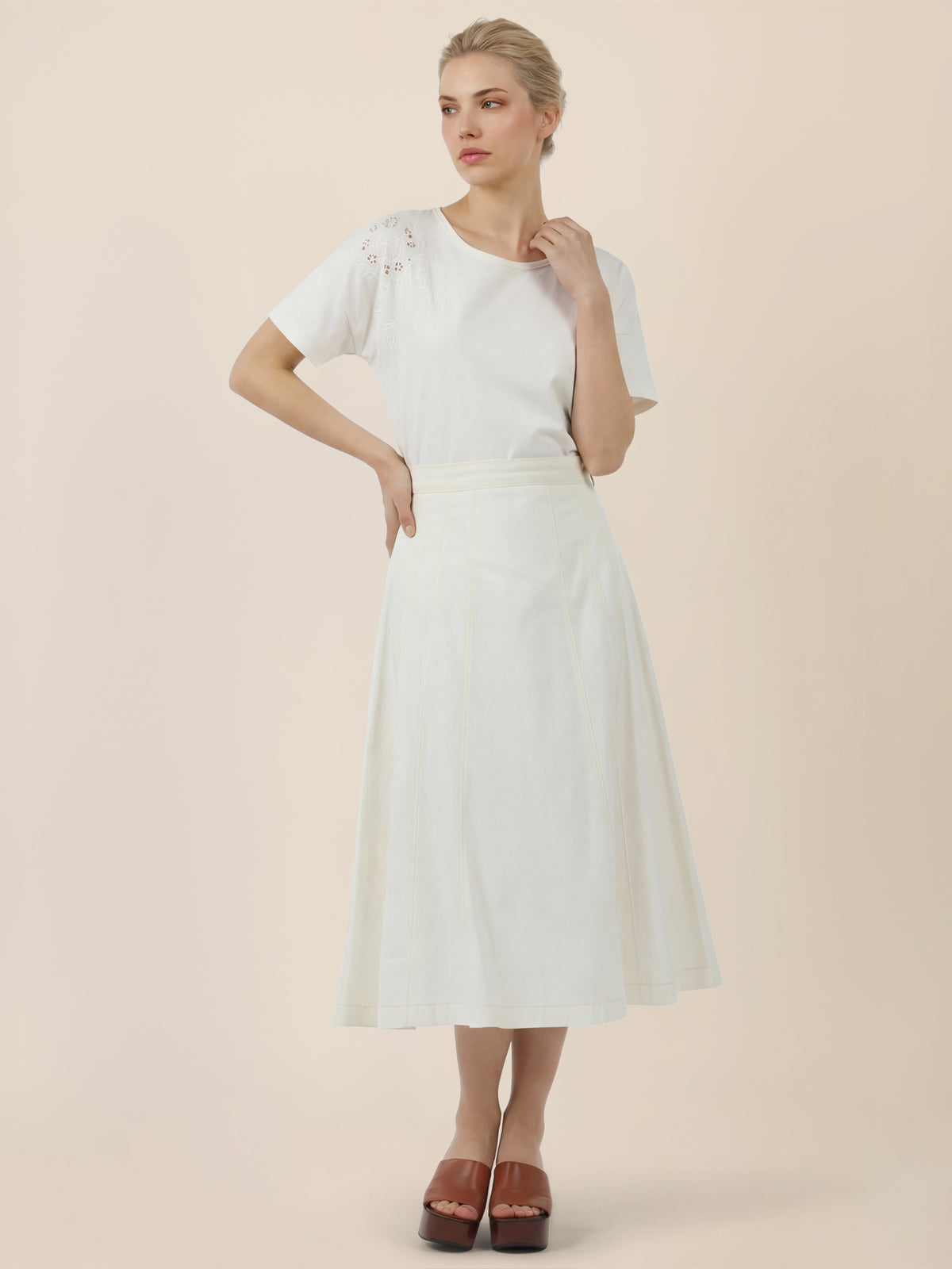 APART A-Linien-Rock aus Denim in ausgestellter Form | creme