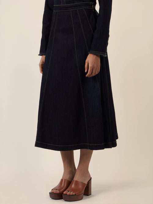 APART A-Linien-Rock aus Denim in ausgestellter Form | dunkelblau image 1