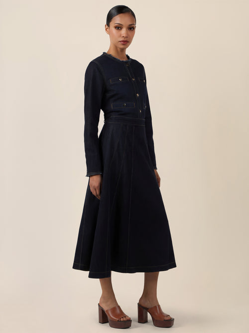 APART A-Linien-Rock aus Denim in ausgestellter Form | dunkelblau image 1