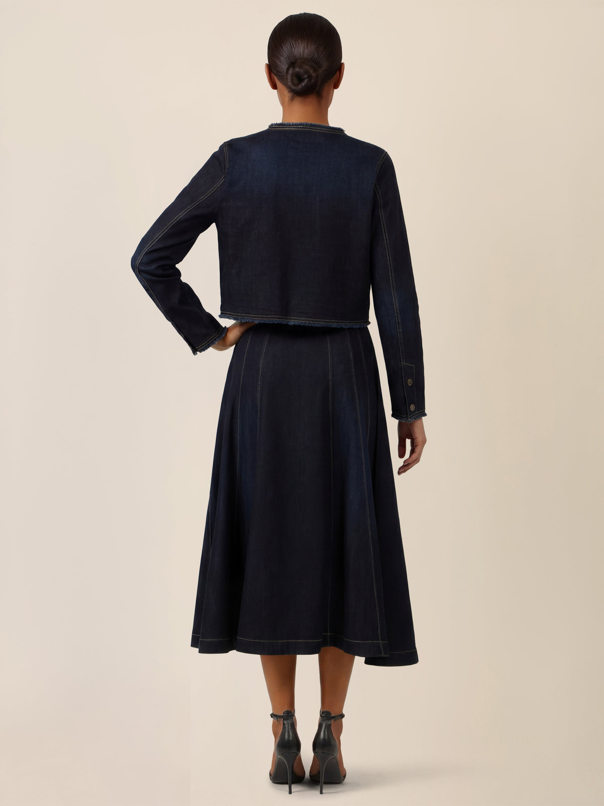APART A-Linien-Rock aus Denim in ausgestellter Form | dunkelblau