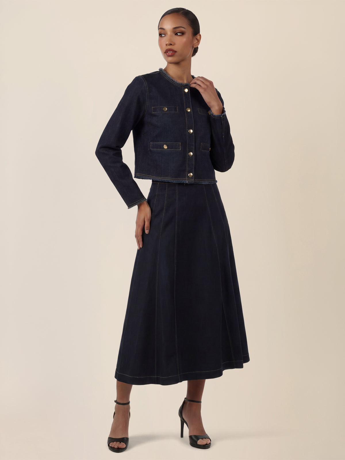 APART A-Linien-Rock aus Denim in ausgestellter Form | dunkelblau