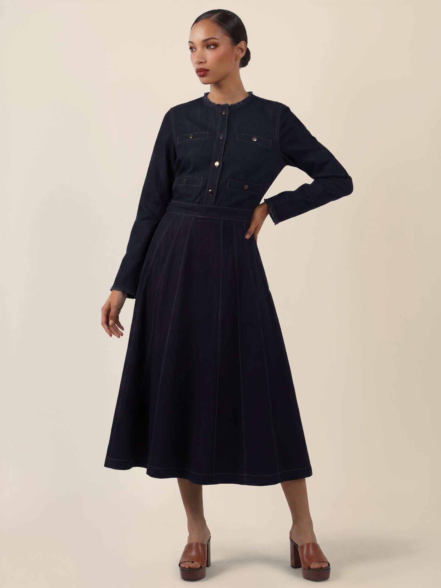 APART A-Linien-Rock aus Denim in ausgestellter Form | dunkelblau