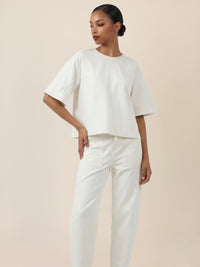 APART Bluse mit Rundhalsausschnitt und kurzen Ärmeln | creme