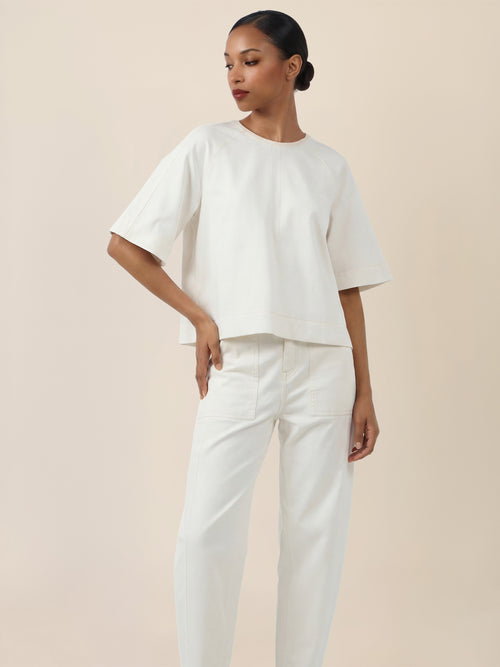 APART Bluse mit Rundhalsausschnitt und kurzen Ärmeln | creme image 1