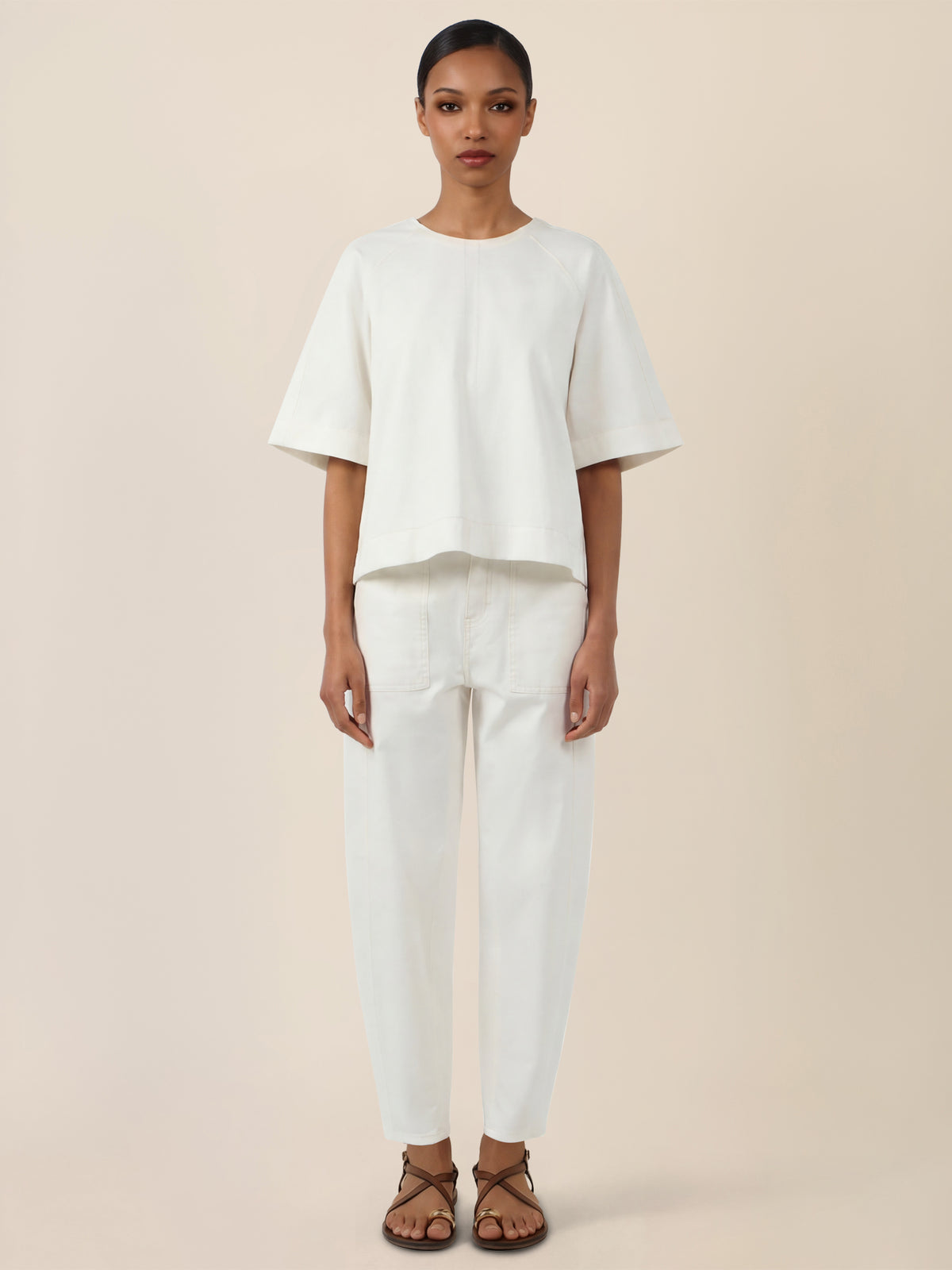 APART Bluse mit Rundhalsausschnitt und kurzen Ärmeln | creme