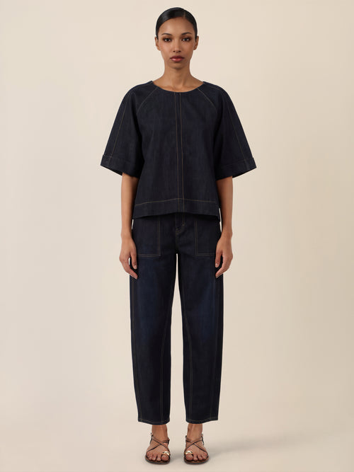 APART Bluse mit Rundhalsausschnitt und kurzen Ärmeln | dunkelblau image 1