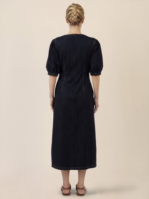 APART Denimkleid mit Puffärmeln | dunkelblau image 1