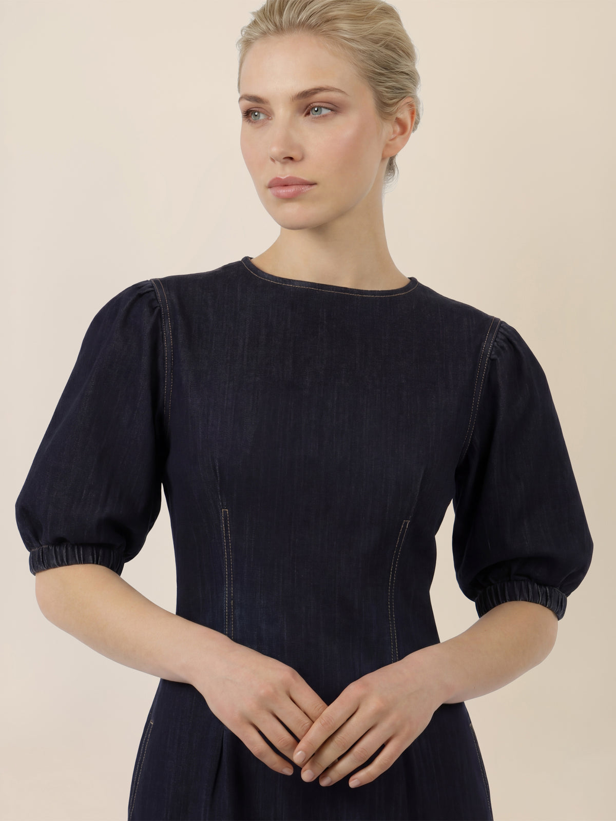 APART Denimkleid mit Puffärmeln | dunkelblau