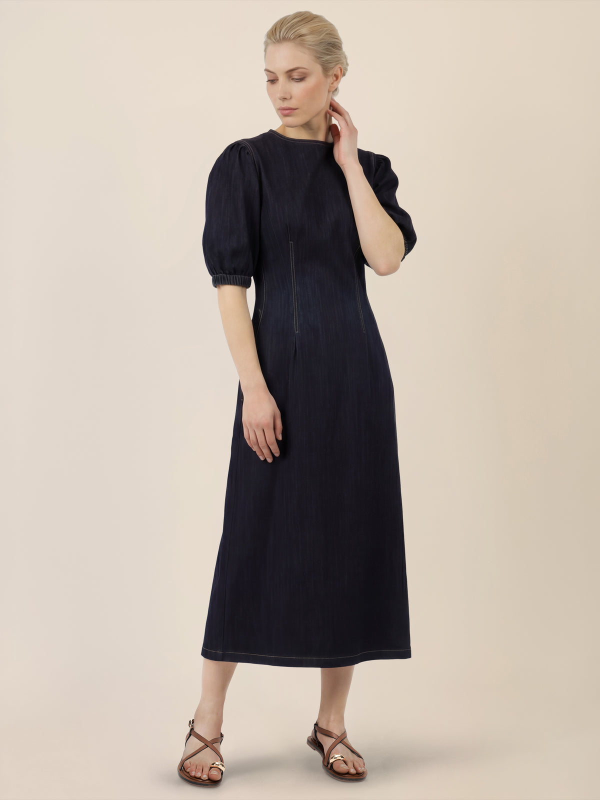 APART Denimkleid mit Puffärmeln | dunkelblau