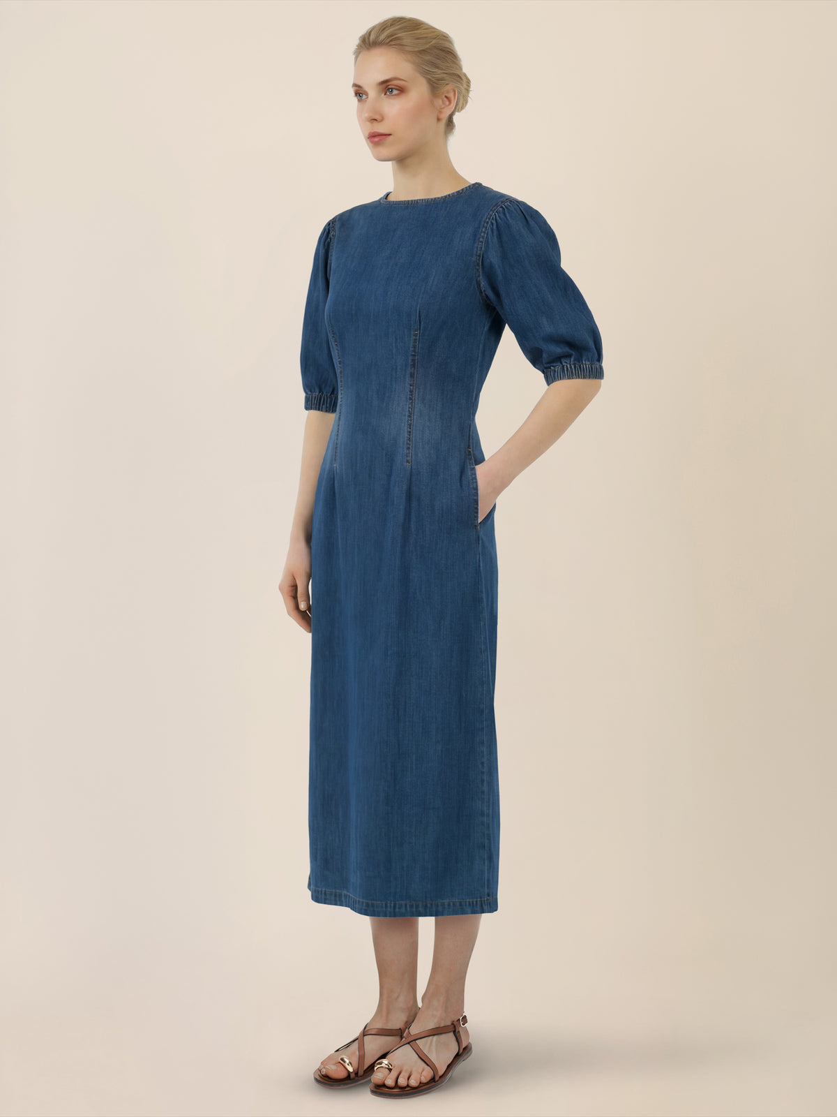 APART Denimkleid mit Puffärmeln | hellblau