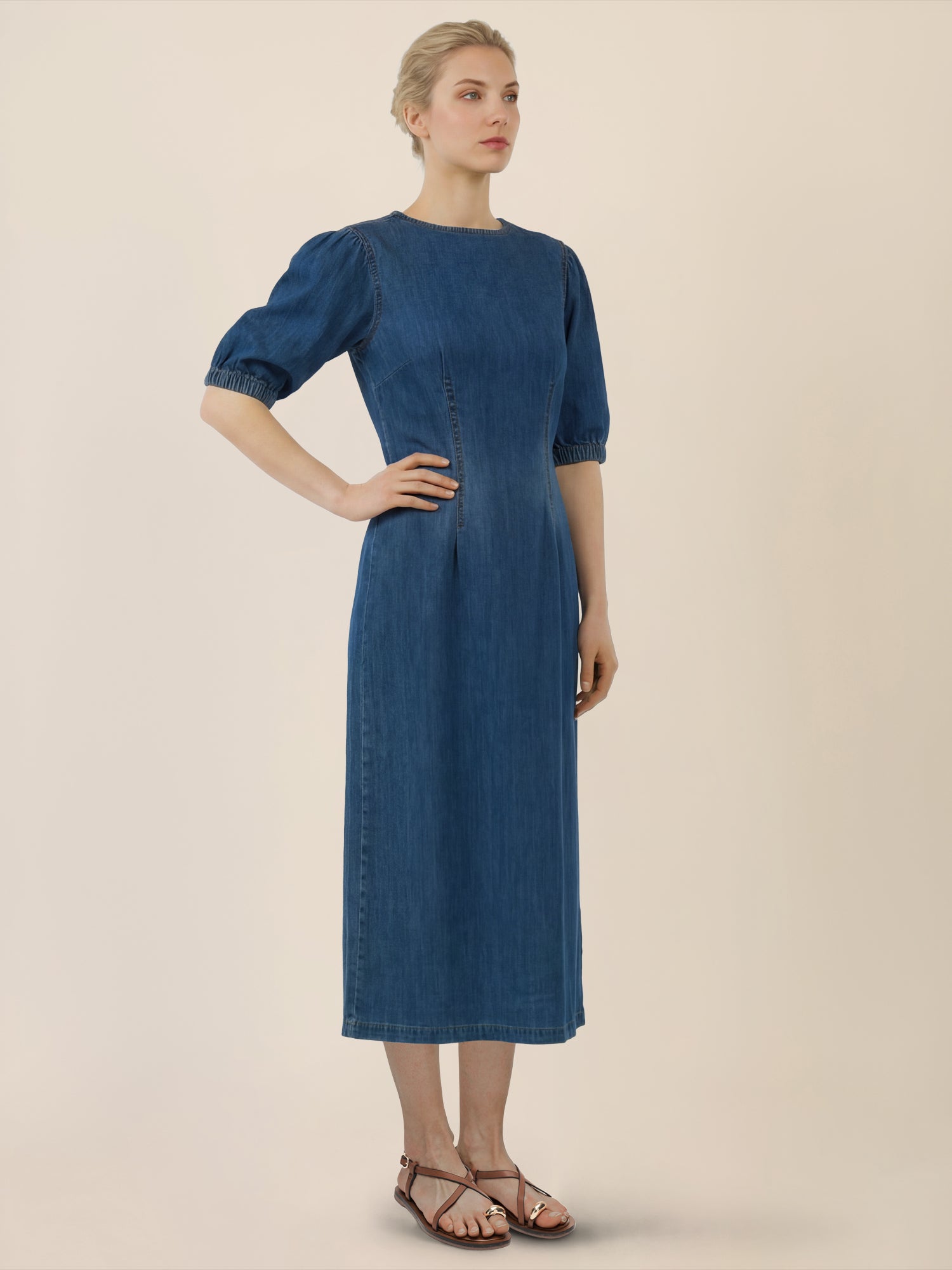 APART Denimkleid mit Puffärmeln | hellblau