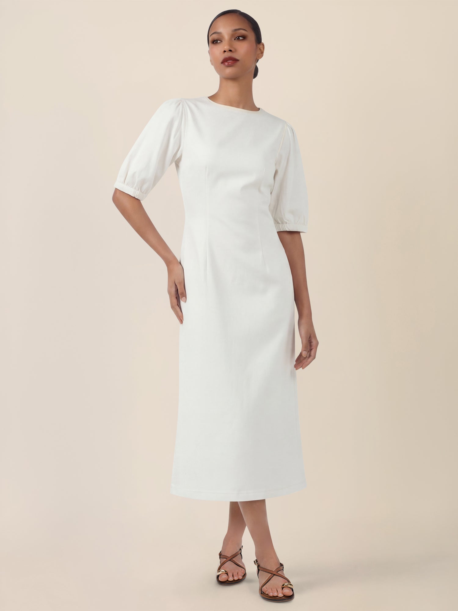 APART Denimkleid mit Puffärmeln | creme