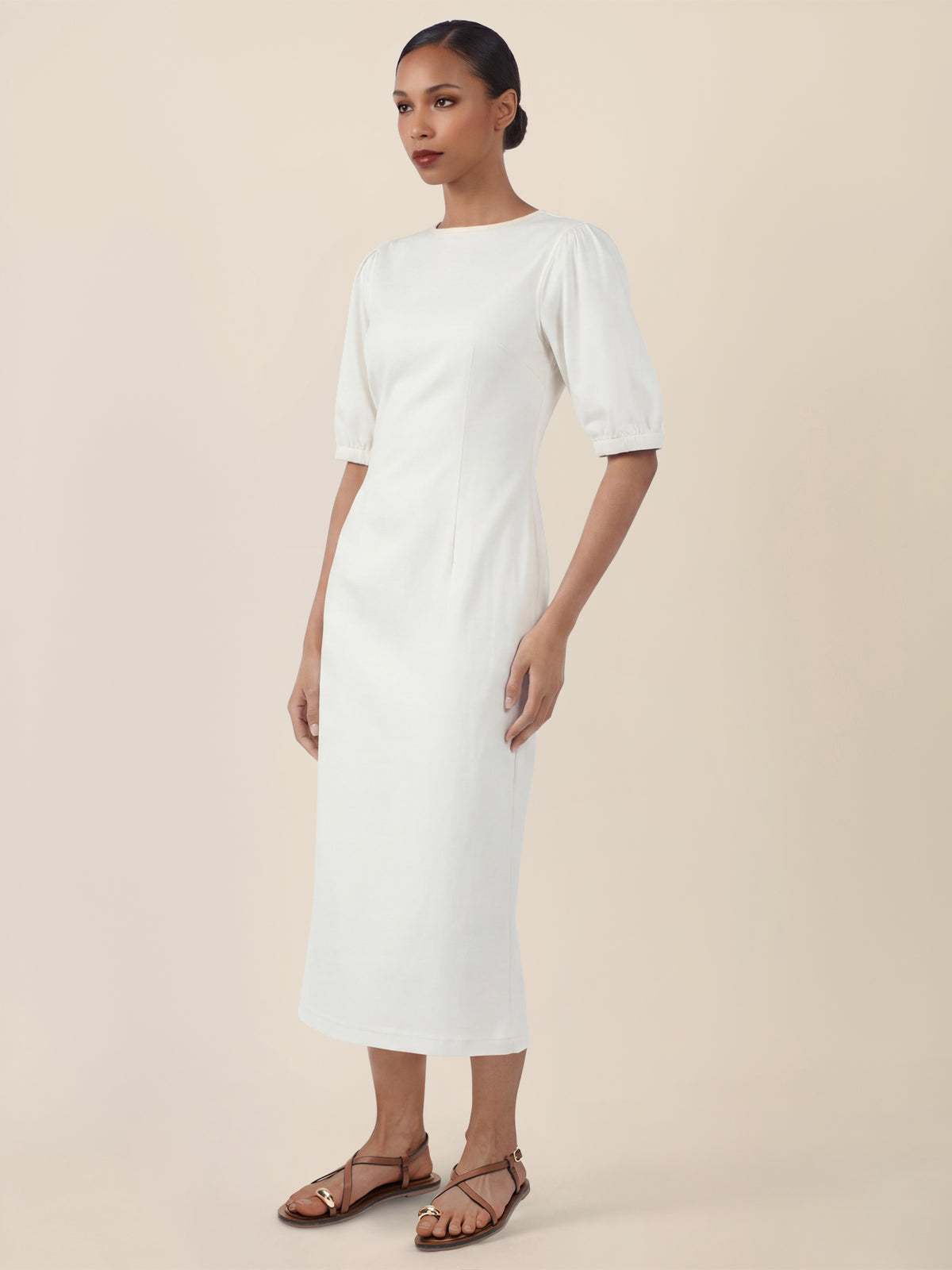 APART Denimkleid mit Puffärmeln | creme
