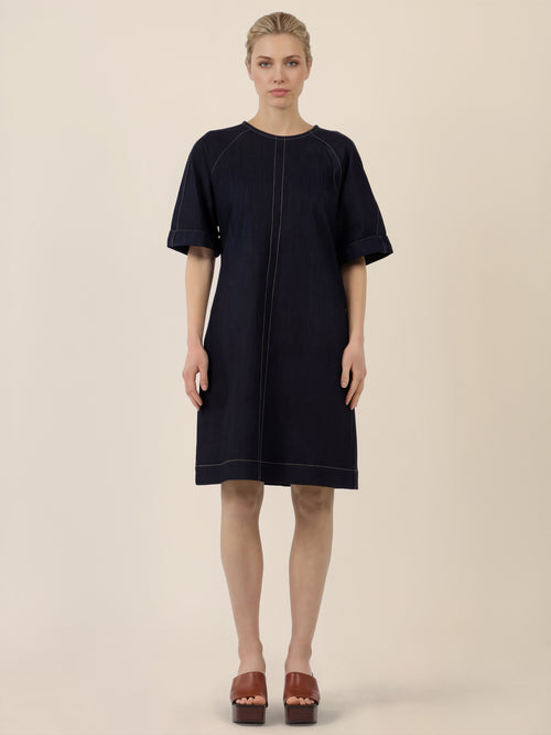 APART Gerade geschnittenes Jeanskleid mit Bindeband hinten | dunkelblau image 1