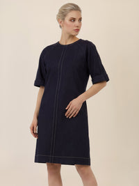 APART Gerade geschnittenes Jeanskleid mit Bindeband hinten | dunkelblau