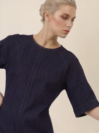 APART Gerade geschnittenes Jeanskleid mit Bindeband hinten | dunkelblau