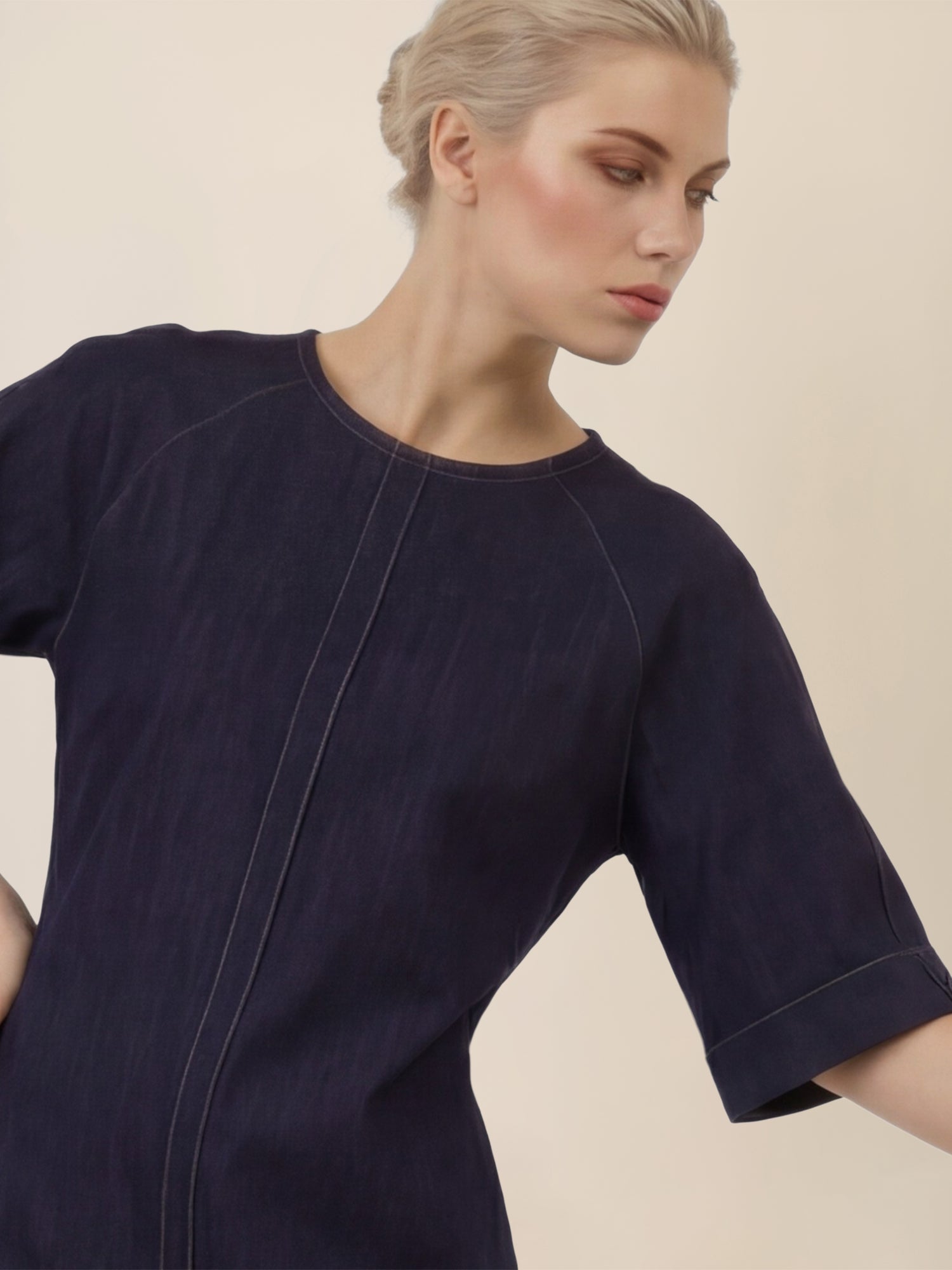 APART Gerade geschnittenes Jeanskleid mit Bindeband hinten | dunkelblau