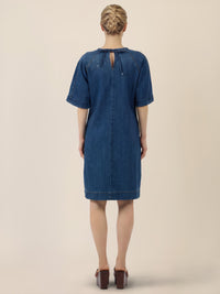 APART Gerade geschnittenes Jeanskleid mit Bindeband hinten | hellblau