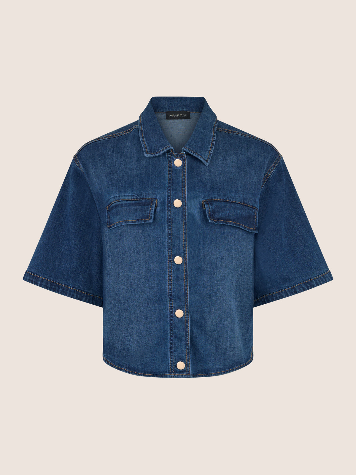 APART Kurzarm-Jeansjacke mit Druckknöpfen | hellblau