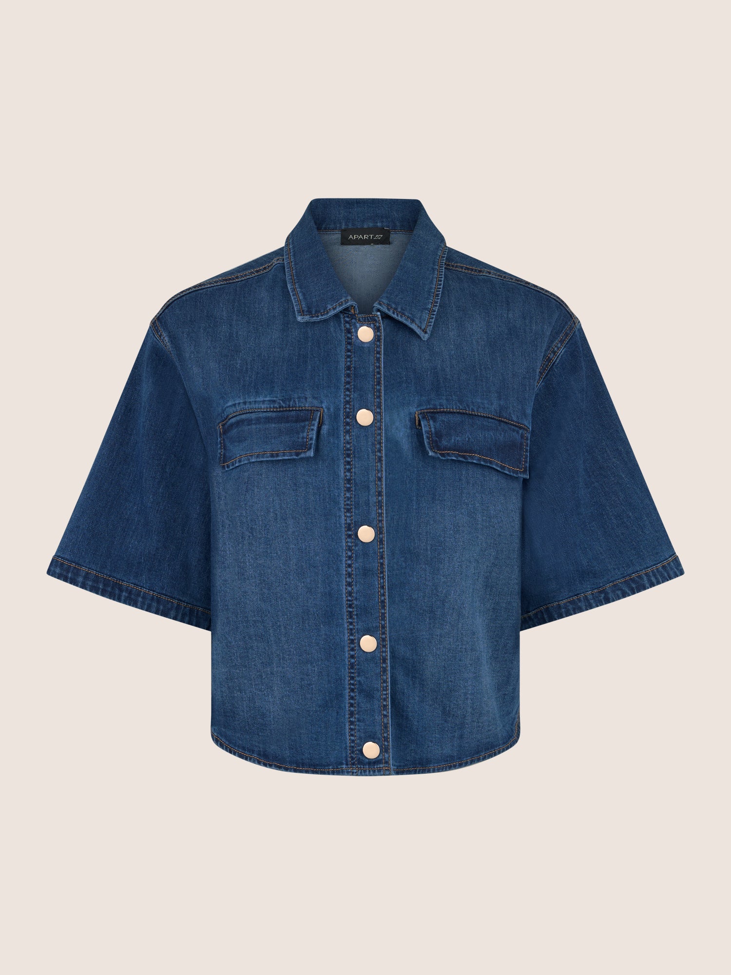 APART Kurzarm-Jeansjacke mit Druckknöpfen | hellblau