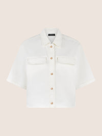 APART Kurzarm-Jeansjacke mit Druckknöpfen | creme