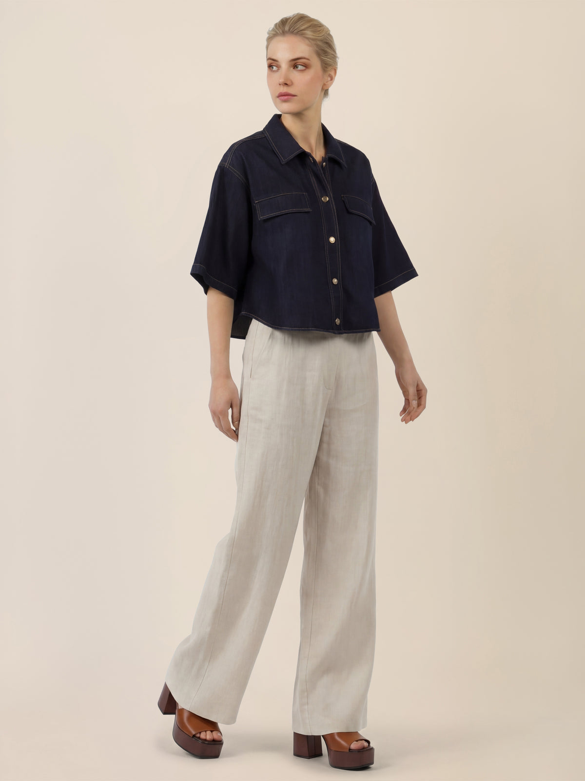 APART Kurzarm-Jeansjacke mit Druckknöpfen | dunkelblau