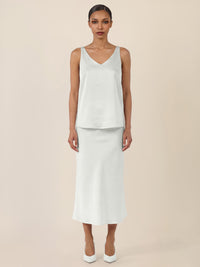 APART Ausgestellter Midirock in fließender Satin-Qualität | creme